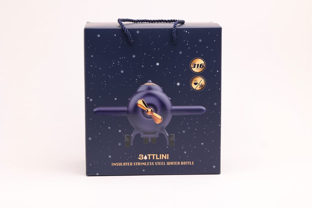 Blue Airplane Vacuum Straw Bottle